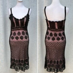 Baldanza  Y2K pink black crochet mini dress